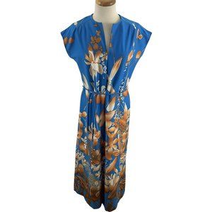Nani of Hawaii Women's 11 Hawaiian Maxi Dress Blue Brown Floral Muumuu Shift